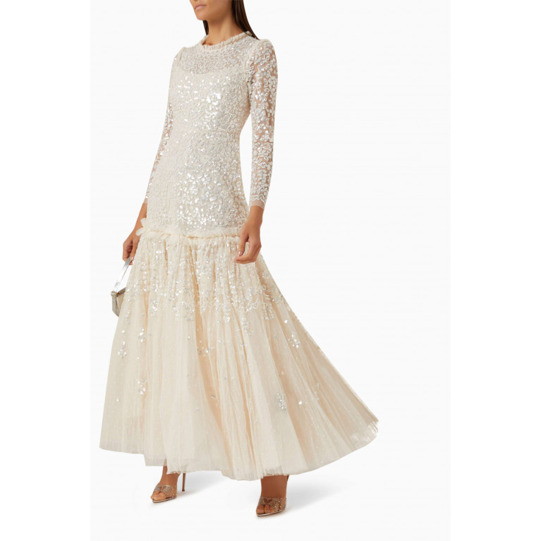 Needle & Thread - Regal Rose Gloss Long-sleeve Gown in Tulle