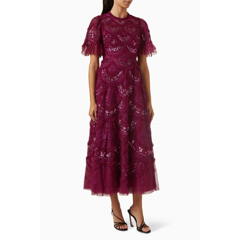 Needle & Thread - Carmen Ruffle Ankle Gown in Tulle Purple
