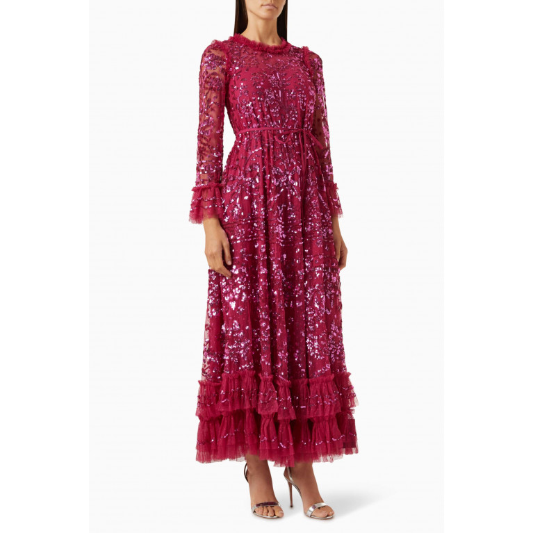 Needle & Thread - Celia Long-sleeve Ankle Gown in Tulle Pink