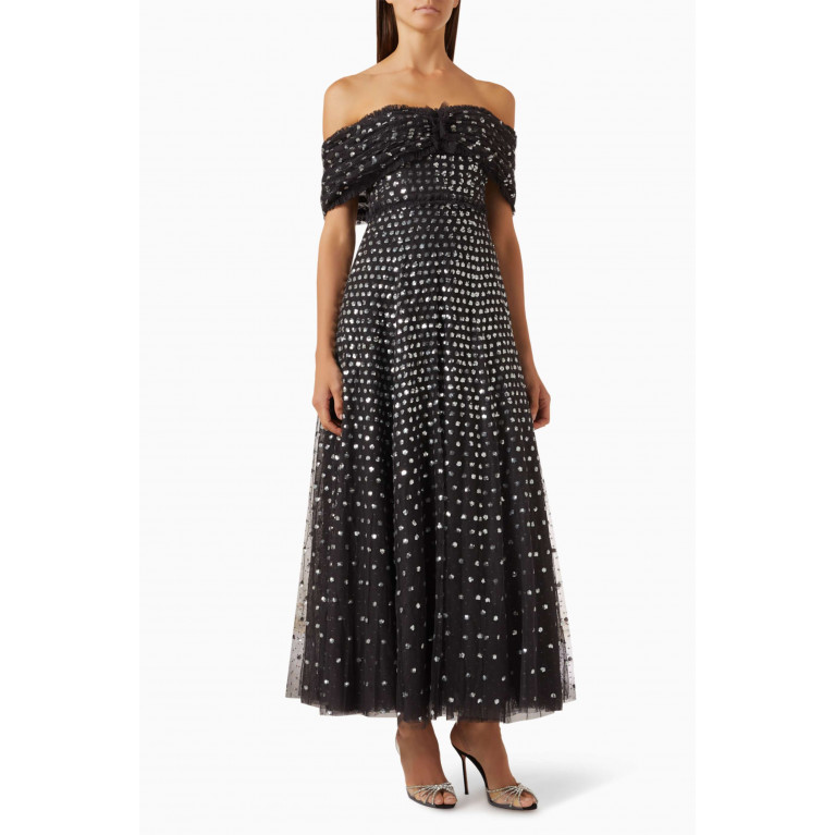 Needle & Thread - Grace Off-the-shoulders Gloss Sequin Gown in Recycled Tulle Black