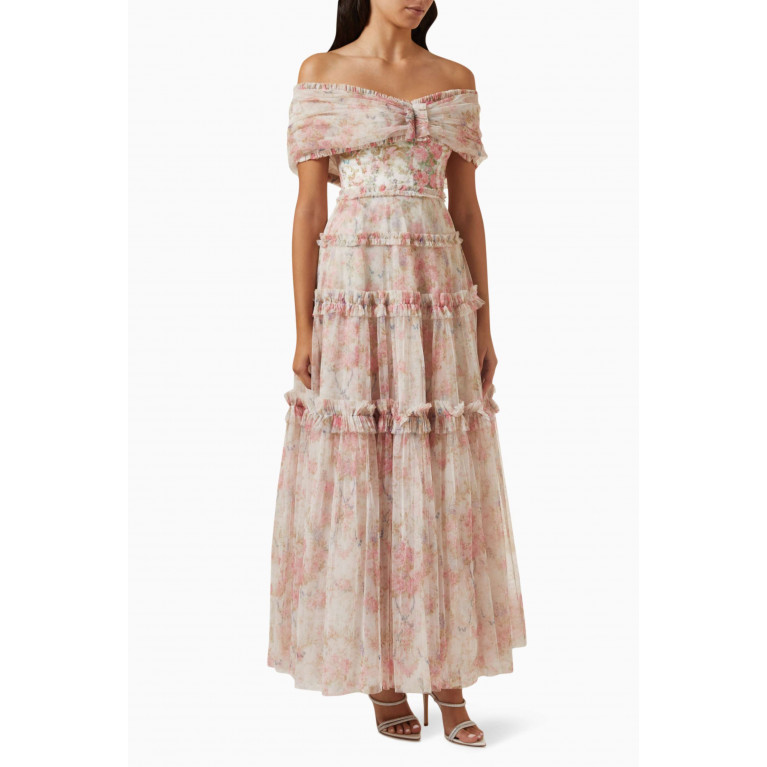 Needle & Thread - Floral Wreath Grace Off-shoulder Gown in Tulle