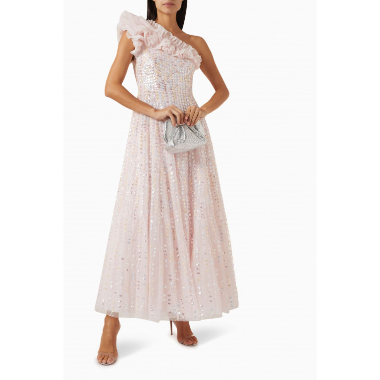 Needle & Thread - Raindrop One-shoulder Gown in Recycled Tulle Pink