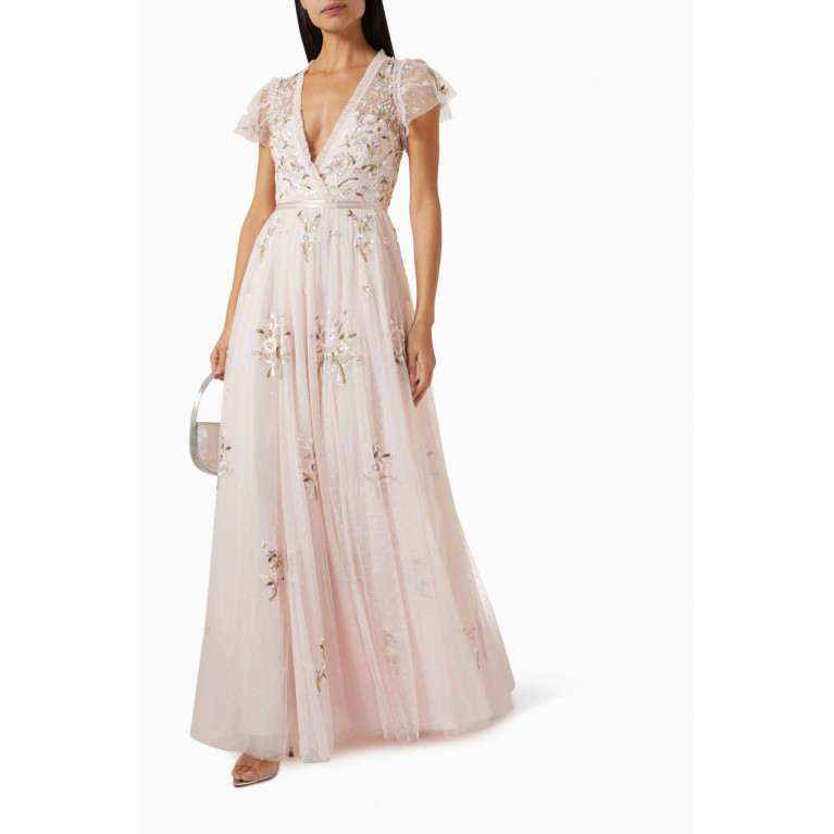 Needle & Thread - Petunia Cap Sleeve Gown in Tulle Pink