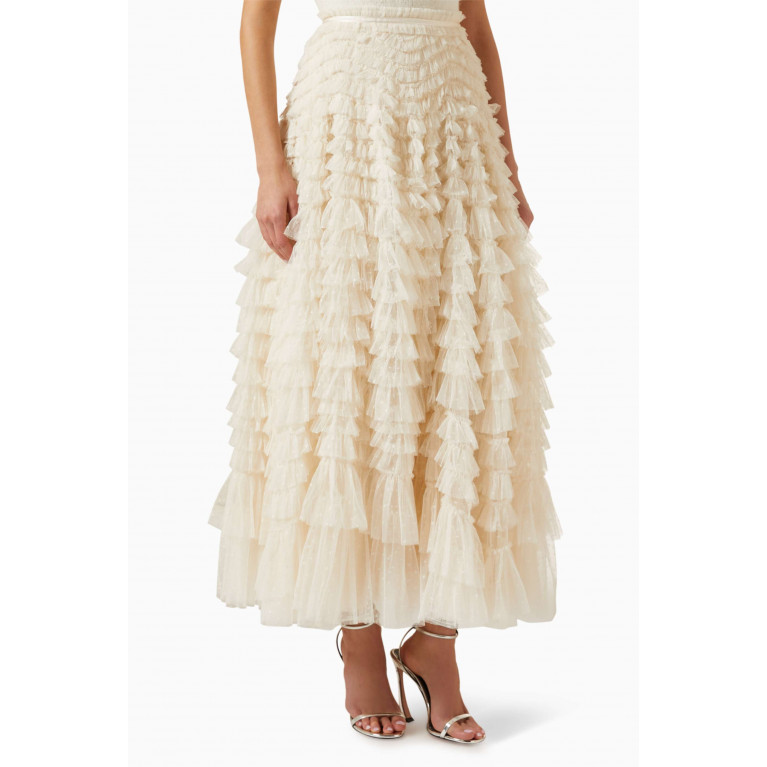 Needle & Thread - Hattie Ruffle Ankle Skirt in Recycled Tulle Neutral