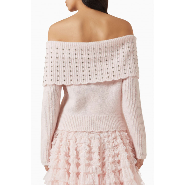 Needle & Thread - Embellished Bardot Sweater in Knit Pink