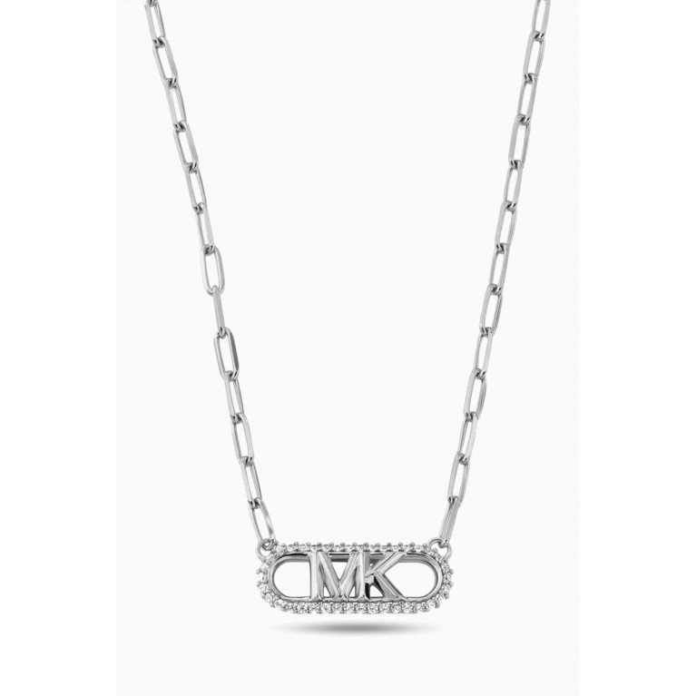 MICHAEL KORS - Pavé Empire Logo Necklace in Sterling Silver