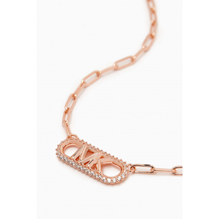 MICHAEL KORS - Pavé Empire Logo Necklace in 14kt Rose Gold-plated Sterling Silver