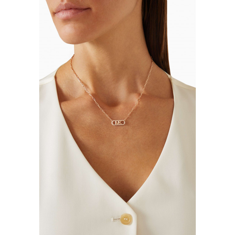 MICHAEL KORS - Pavé Empire Logo Necklace in 14kt Rose Gold-plated Sterling Silver
