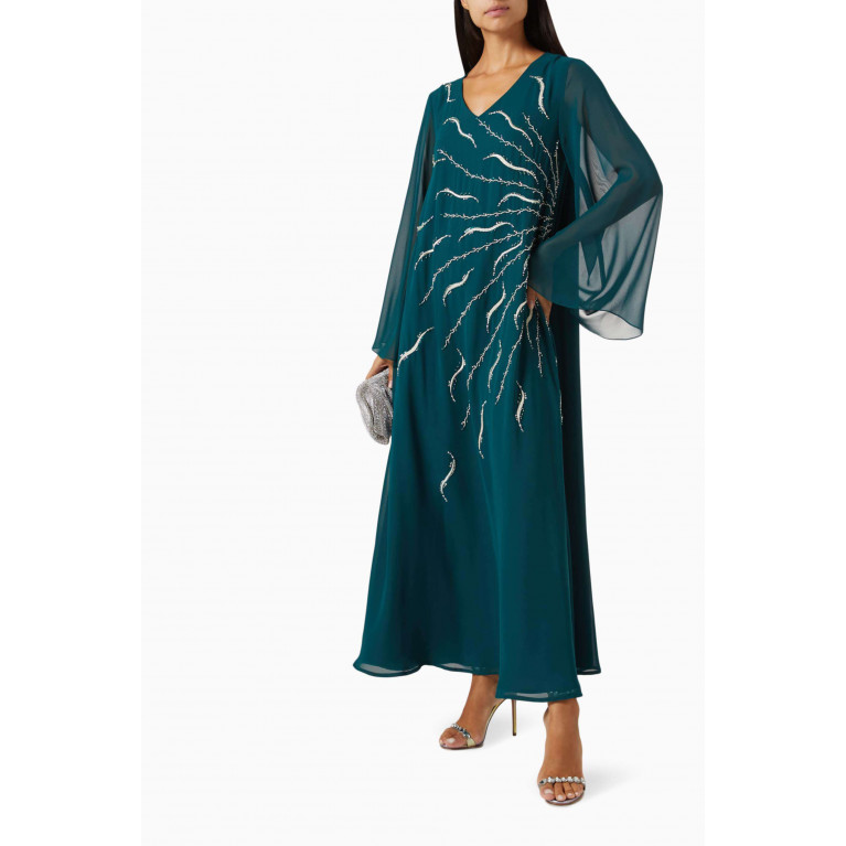 Eleganza Exclusive - Sequin Embellished Jalabiya in Chiffon Green