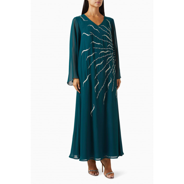 Eleganza Exclusive - Sequin Embellished Jalabiya in Chiffon Green