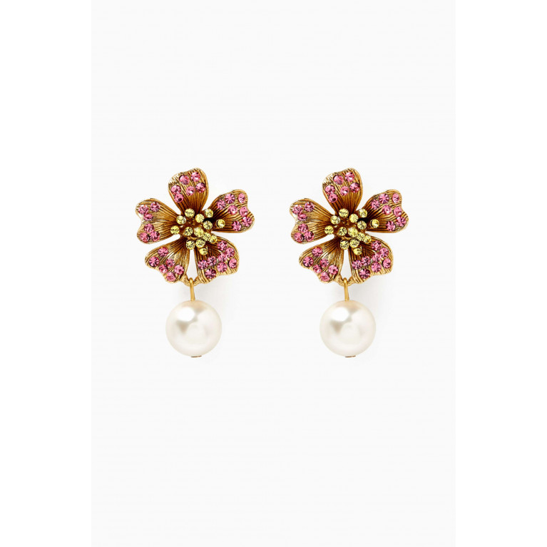 Oscar de la Renta - Dotted Petal Pearl Drop Earrings in Metal Pink