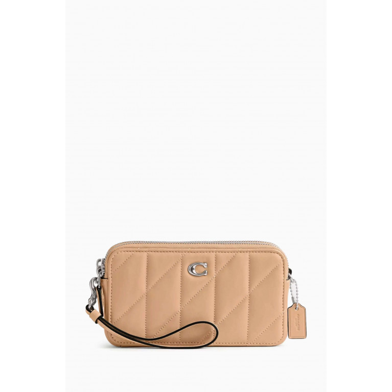 Coach - Kira Quilted Crossbody Wristlet Bag in Leather Pink