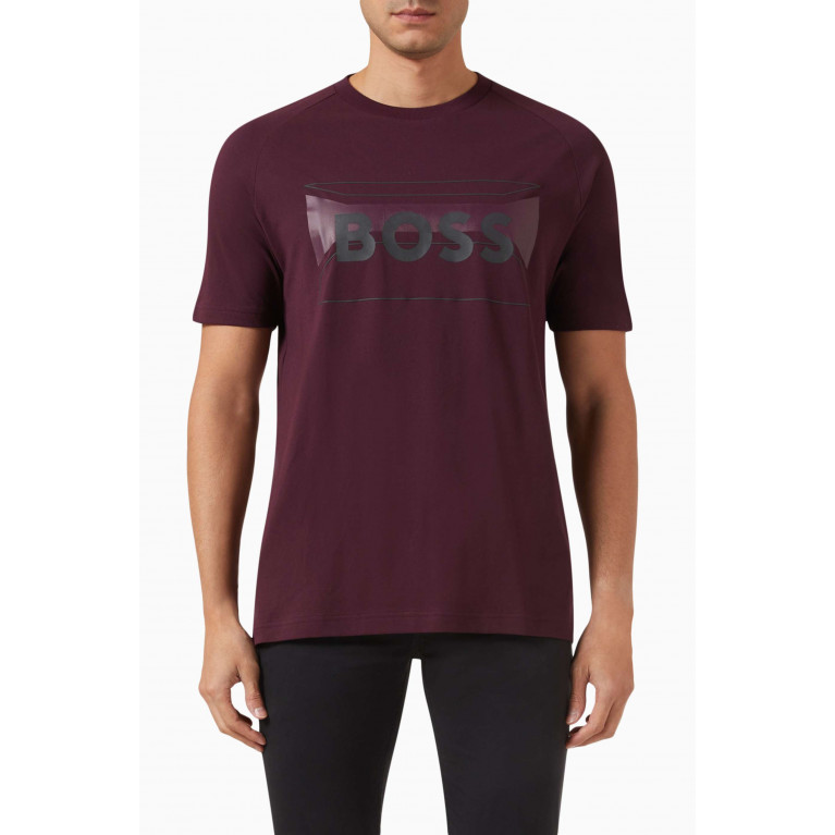Boss - Graphic Logo Print T-shirt in Stretch Cotton Blend