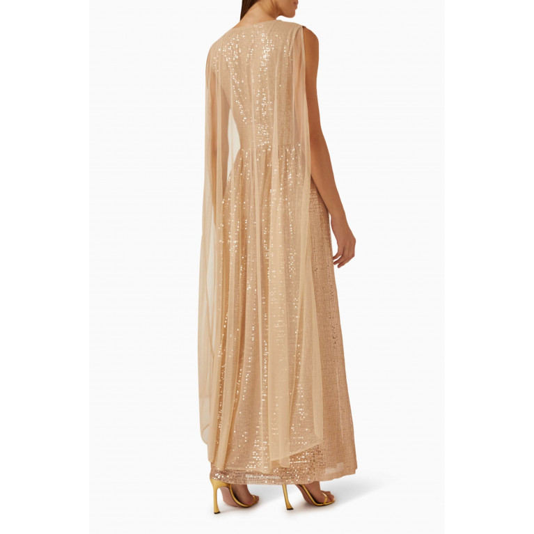 NASS - Cape-sleeve Maxi Dress in Sequin Gold