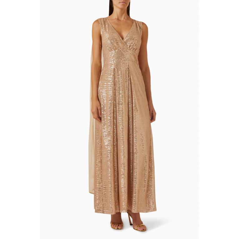 NASS - Cape-sleeve Maxi Dress in Sequin Gold