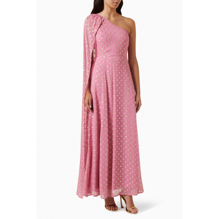 NASS - One-shoulder Cape Maxi Dress in lurex-dobby Pink