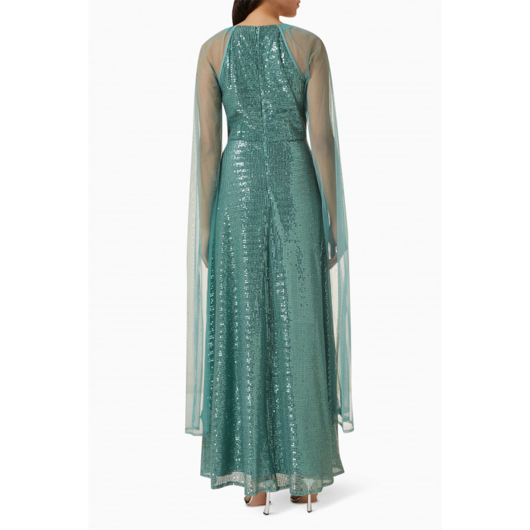 NASS - Cape-sleeve Maxi Dress in Sequin Green