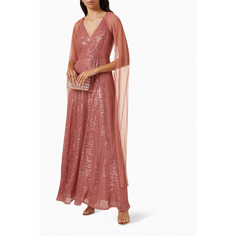 NASS - Cape-sleeve Maxi Dress in Sequin Pink