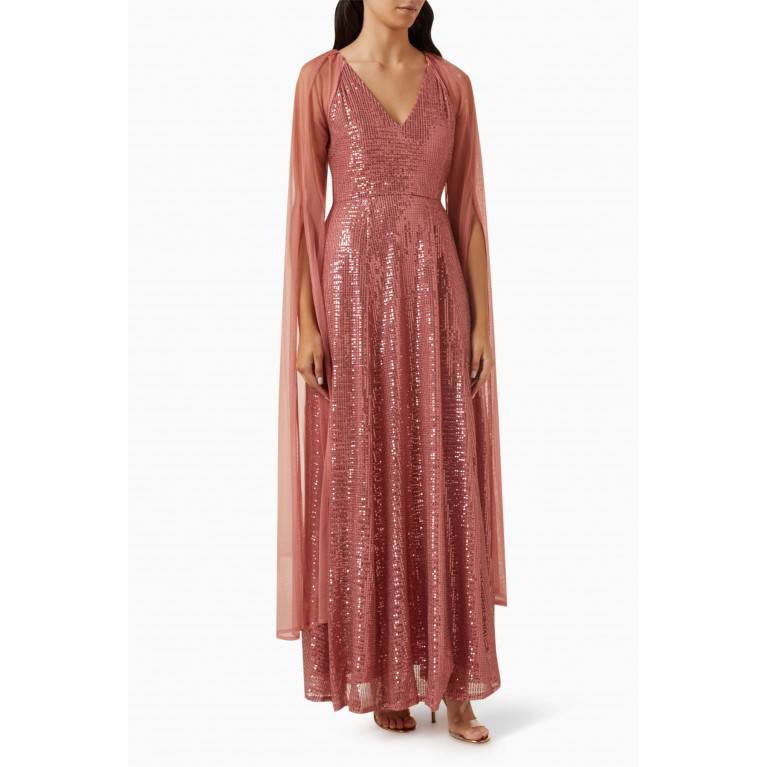 NASS - Cape-sleeve Maxi Dress in Sequin Pink
