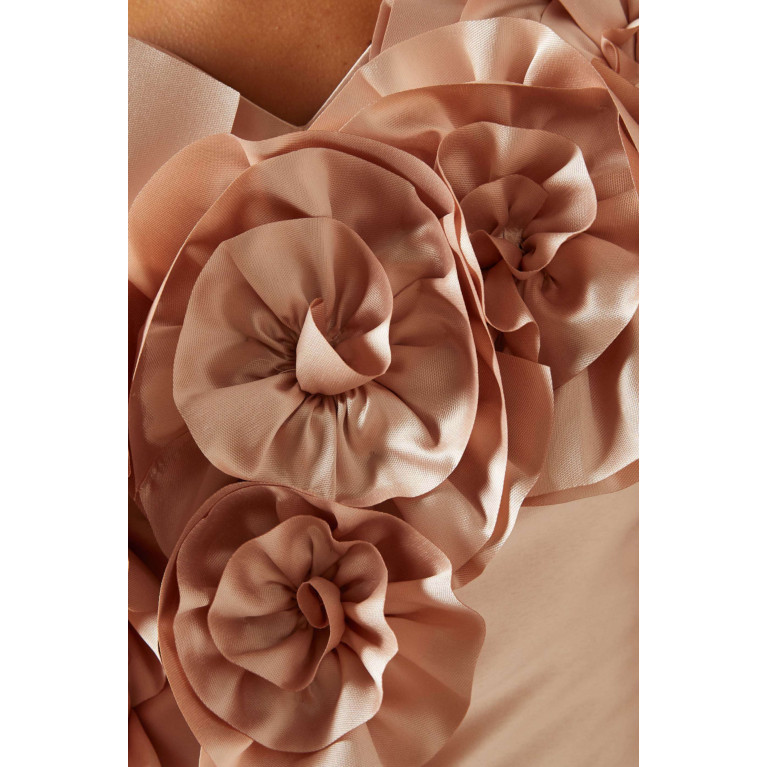 NASS - 3D Floral Applique Maxi Dress in Satin Orange