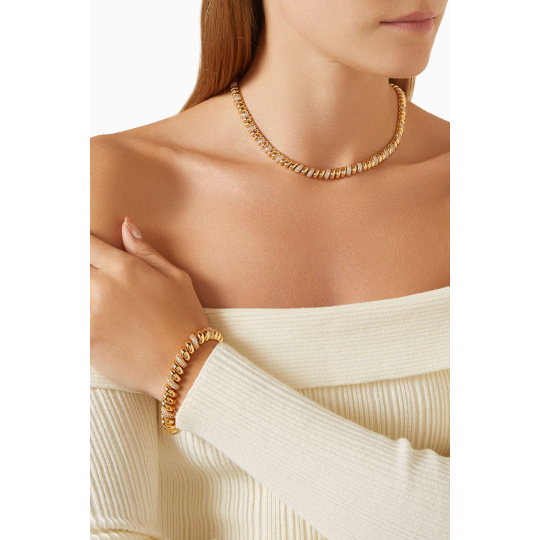 Luv Aj - The Ridged Marbella Pavé Necklace in Gold-plated Brass