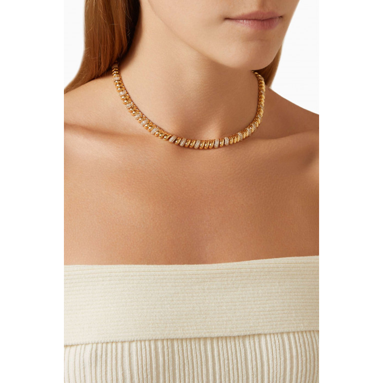 Luv Aj - The Ridged Marbella Pavé Necklace in Gold-plated Brass