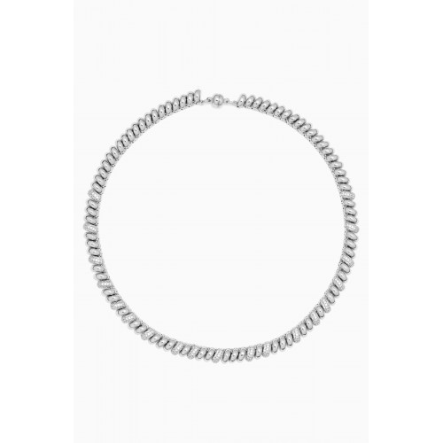 Luv Aj - The Ridged Marbella Pavé Necklace in Rhodium-plated Brass