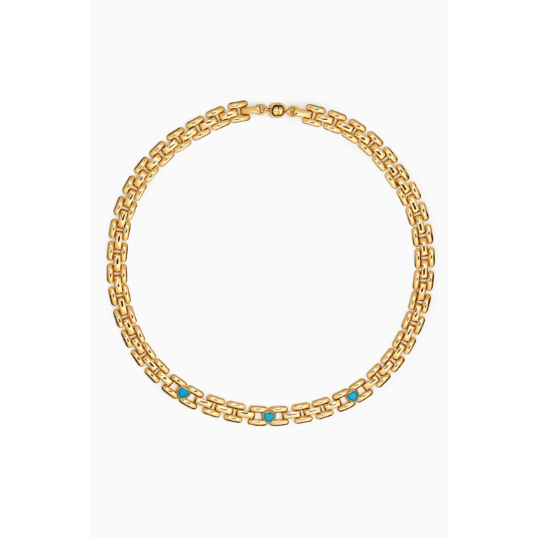 Luv Aj - Heart Stone Link Bracelet in Gold-plated Brass