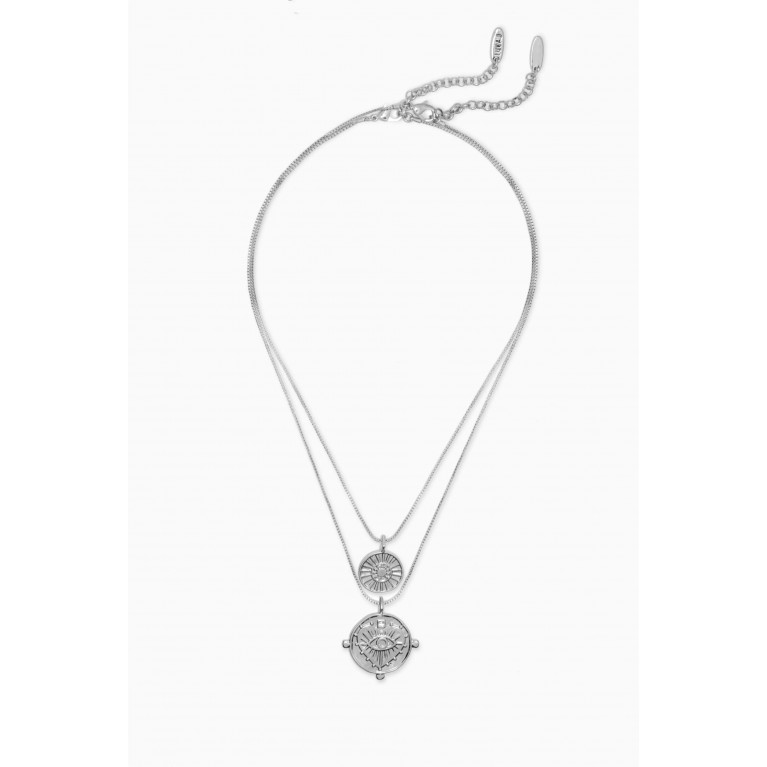 Luv Aj - The Evil Eye Double Coin Necklace in Rhodium-plated Brass, Set of 2
