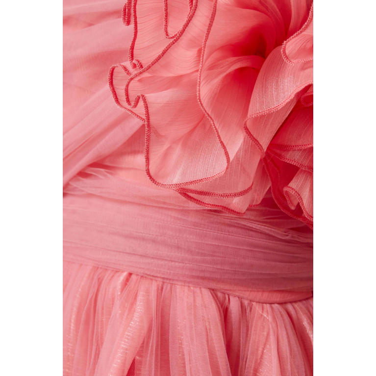 Amri - Draped Off-shoulder Maxi Dress in Tulle Pink