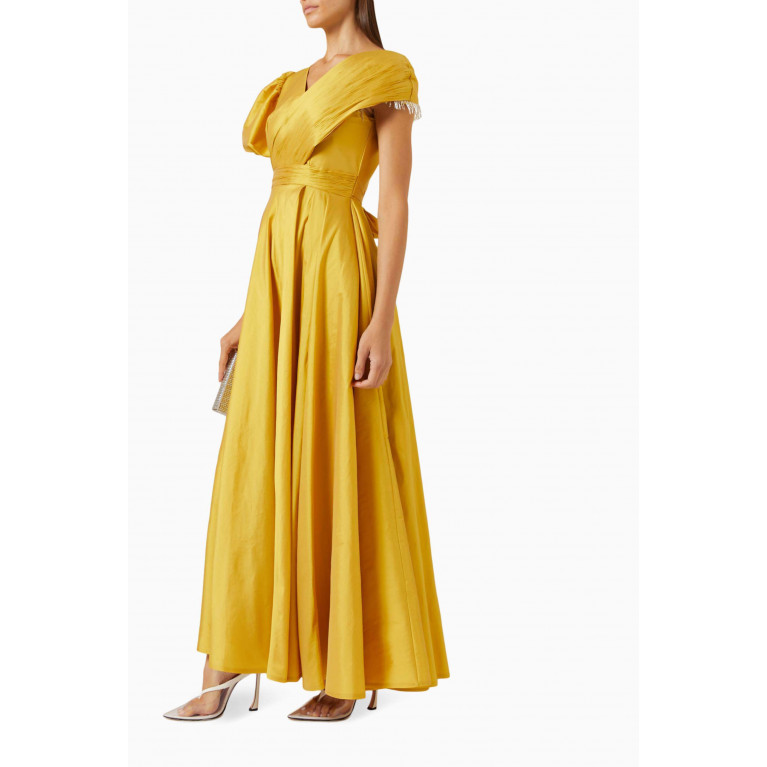 Amri - Draped Maxi Dress in Satin Yellow