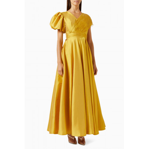 Amri - Draped Maxi Dress in Satin Yellow