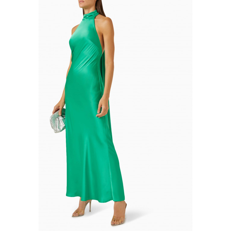 Misha - Evianna Halterneck Gown in Satin Green