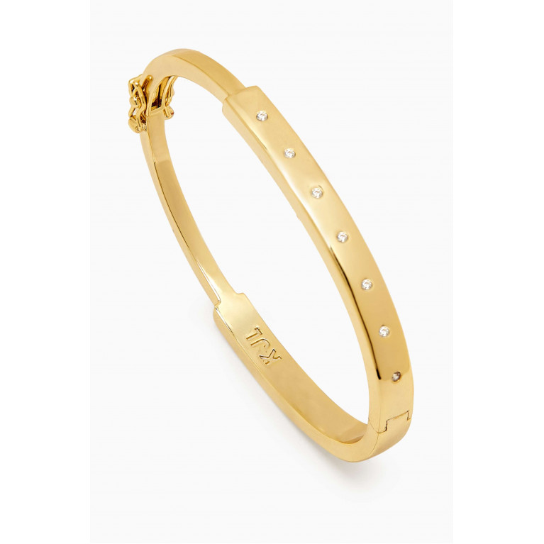CZ by Kenneth Jay Lane - Round Inlay CZ Oval Bangle in Gold-plated Brass