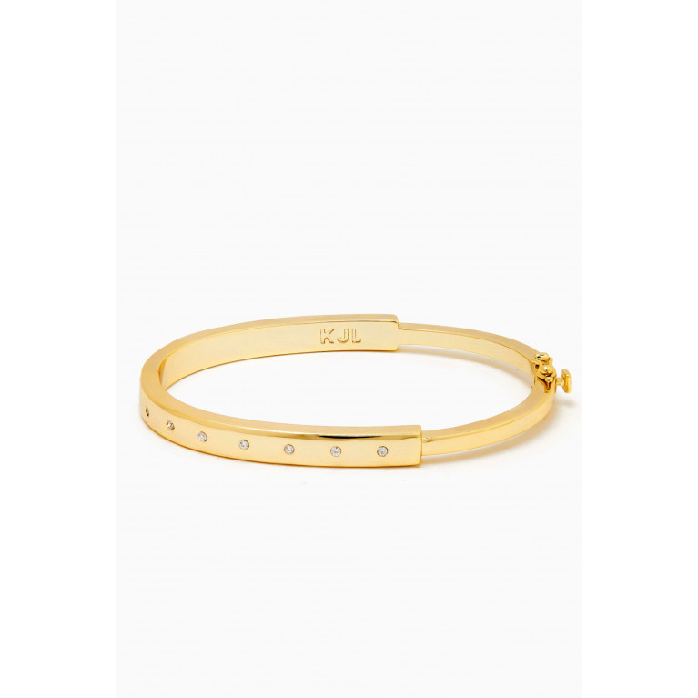 CZ by Kenneth Jay Lane - Round Inlay CZ Oval Bangle in Gold-plated Brass