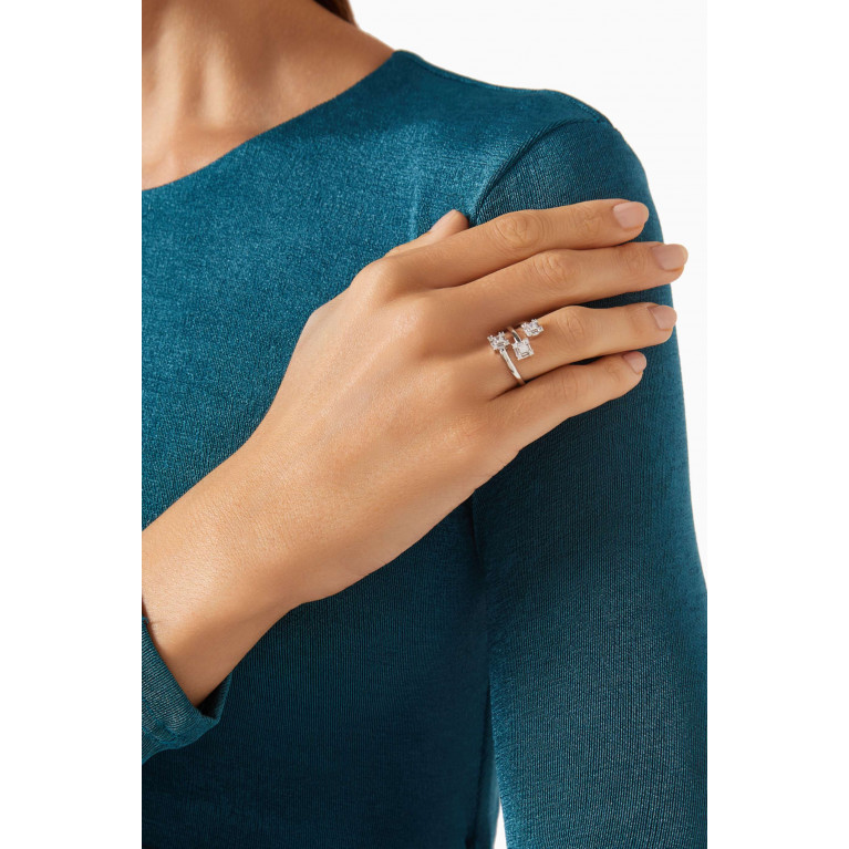 CZ by Kenneth Jay Lane - Triple Baguette Wrap Ring in Rhodium-plated Brass