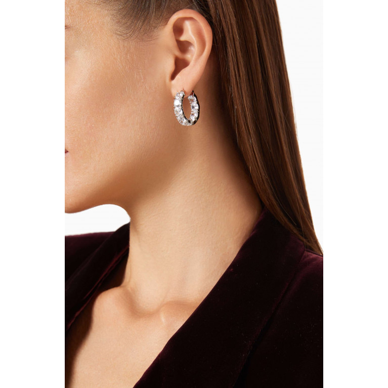 CZ by Kenneth Jay Lane - CZ Round Hoop Earrings in Rhodium-plated Brass