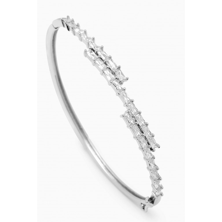 CZ by Kenneth Jay Lane - Baguette Step Bangle in Rhodium-plated Brass