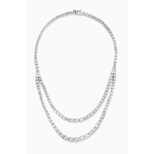 CZ by Kenneth Jay Lane - Layered Tennis Necklace in Rhodium-plated Brass