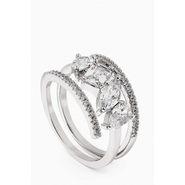 CZ by Kenneth Jay Lane - Multi-shape Pavé Spiral Ring in Rhodium-plated Brass