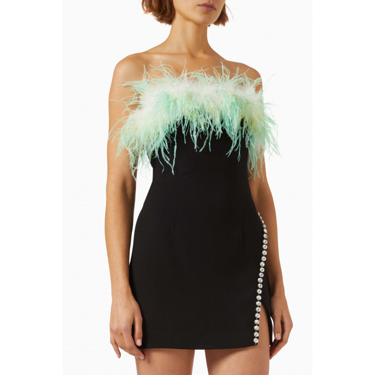 Self-Portrait - Feather-trimmed Mini Dress in Crepe