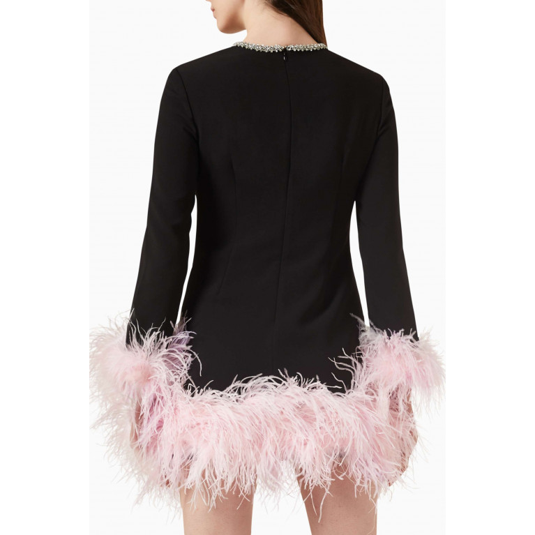 Self-Portrait - Feather-trimmed Mini Dress in Crepe