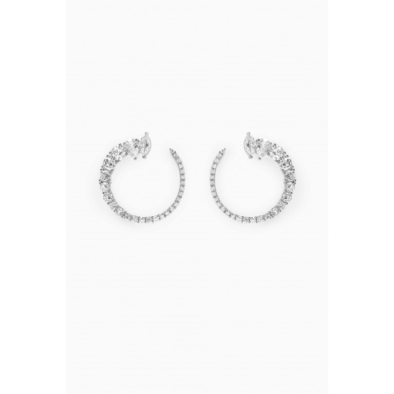 CZ by Kenneth Jay Lane - Pave C Spiral Earrings in Rhodium-plated Brass