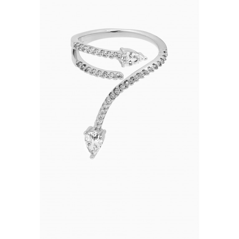 CZ by Kenneth Jay Lane - Pear Wrap Ring in Rhodium-plated Brass