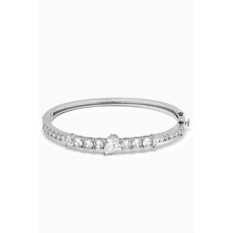 CZ by Kenneth Jay Lane - Pear CZ Graduated Bangle in Rhodium-plated Brass