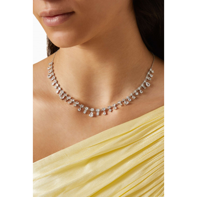 CZ by Kenneth Jay Lane - Pear Drop CZ Collar Necklace in Rhodium-plated Brass