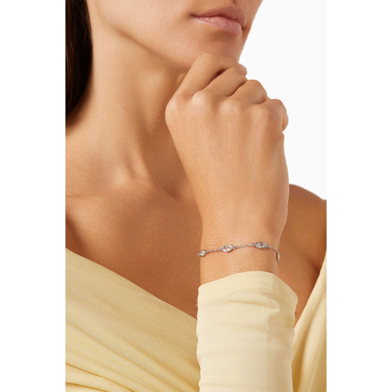 CZ by Kenneth Jay Lane - Marquis CZ Station Delicate Chain Bracelet in Rhodium-plated Brass