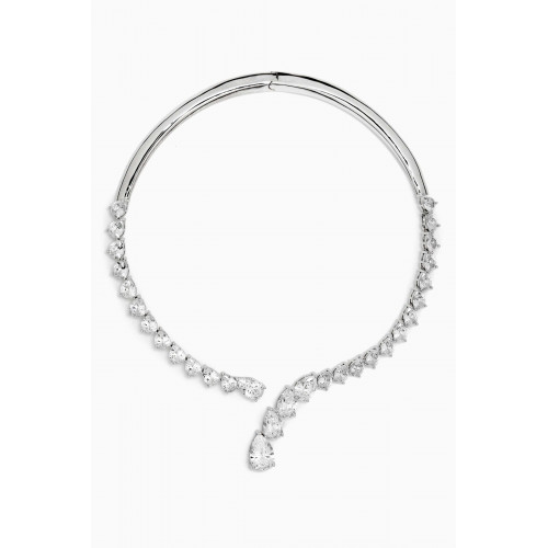 CZ by Kenneth Jay Lane - Graduated Pear Statement Collar Necklace in Rhodium-plated Brass