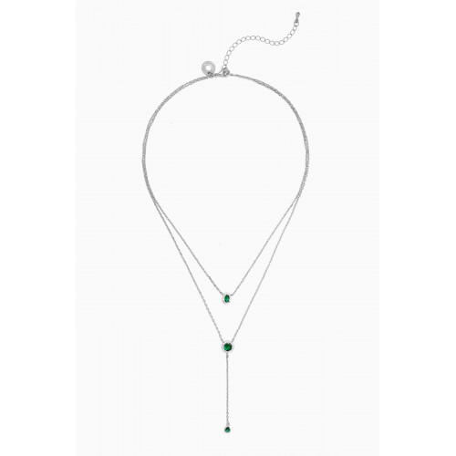CZ by Kenneth Jay Lane - CZ Double Y Necklace in Rhodium-plated Brass