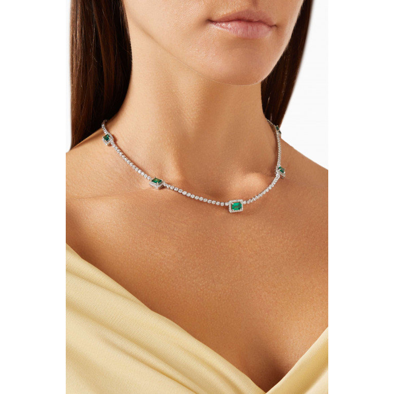 CZ by Kenneth Jay Lane - Emerald Pave CZ Necklace in Rhodium-plated Brass